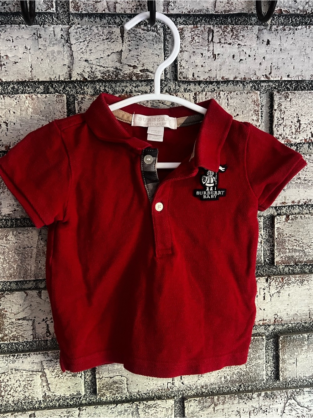 Burberry Red Short-Sleeve Baby Polo with Logo